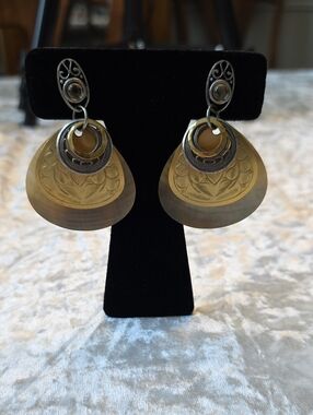 Boho Gold, Silver, Mother Of Pearl Teardrop Dangle Lightweight Earrings